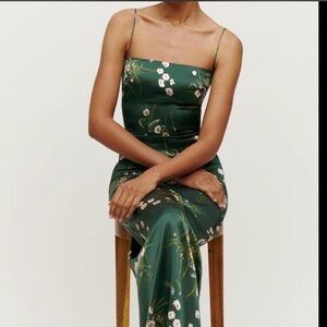Reformation Frankie Dress Green 100% silk